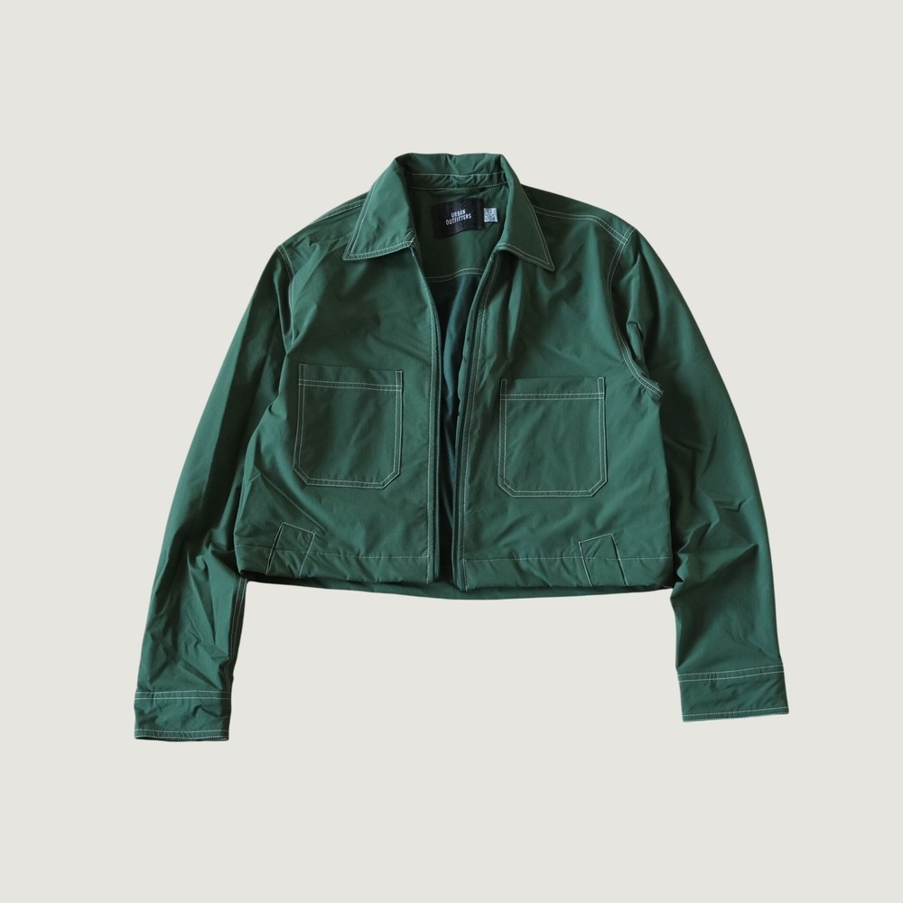Urban Outfitters Modern Cropped Jacket Green Contrast Stitch Utility XS